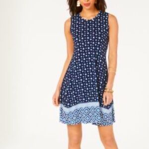 Style & Co tie dye border print tank Summer swing midi dress PL L sleeveless